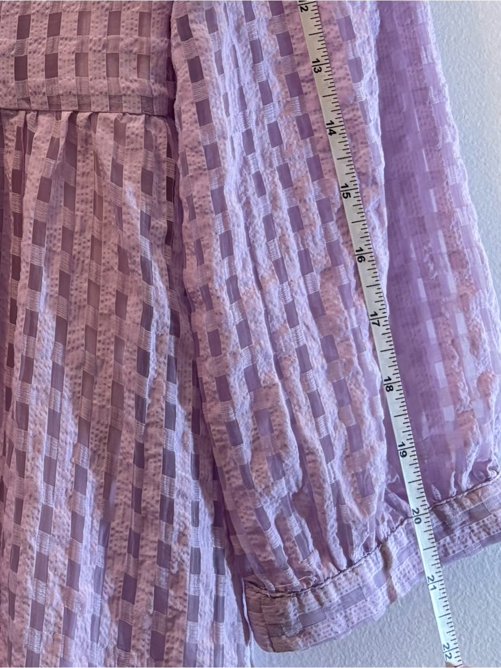 LOOWÔ Mauve Grid Gingham Textured Puff Sleeve Midi Dress M Cottagecore - Picture 8 of 8